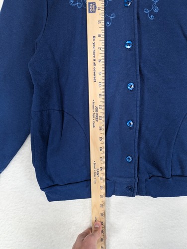Vintage Women's Petite Blue Button Up Cardigan Grandma Embroidered Sweater M - Picture 4 of 8