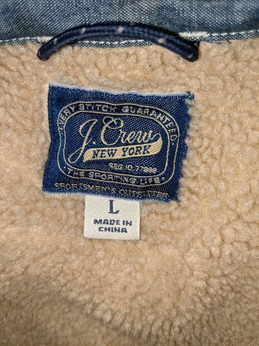 J. Crew Men's Denim Fleece Shacket Size Large Collared Shirt Sherpa Lined  - Picture 4 of 24