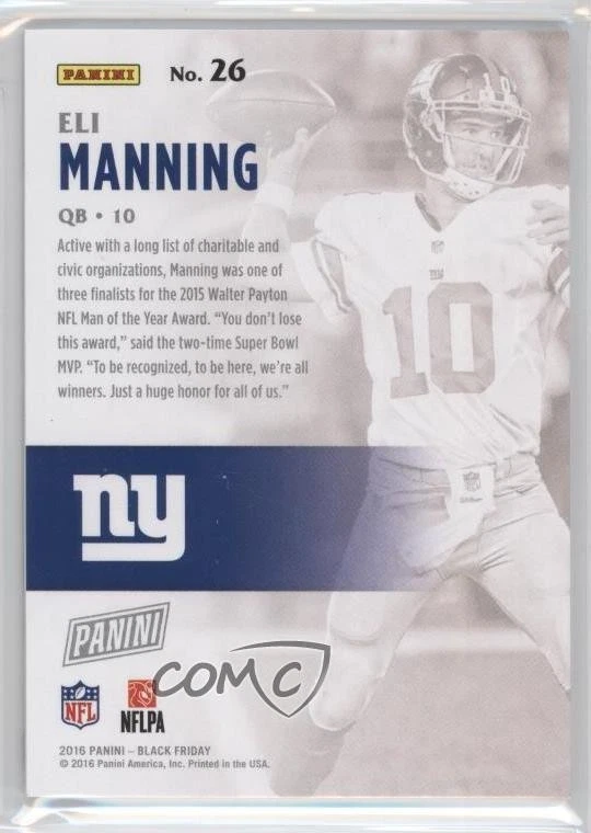 2016 Panini Black Friday Football Thick Stock /50 Eli Manning #26 - Image 2 of 2
