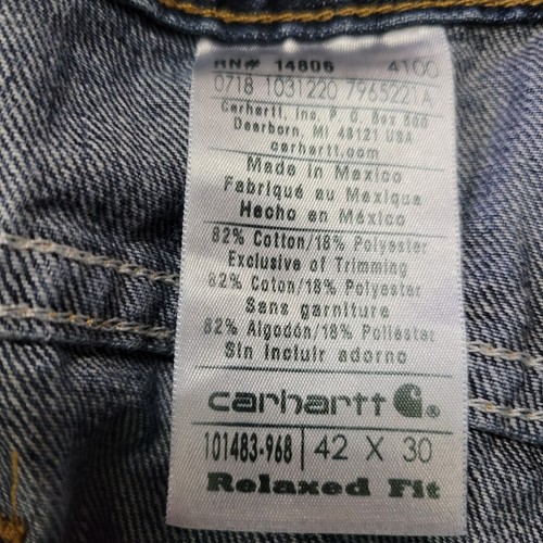 Carhartt Jeans Men's 42x30 Relaxed Fit Blue Denim Workwear 101483-968 - Picture 4 of 13
