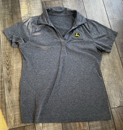 John Deere Kurzarm Polo Damen Small Heather Gray V-Ausschnitt - Bild 1 von 4