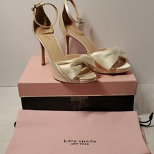 Kate Spade Bridal Bow Ivory Satin Open Toe High Heel Women's Size 9 Retail 198