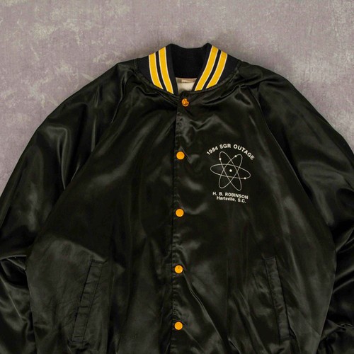 Vintage 80s Sgr Outage Varsity Bomber Jacket XL Men's Black Americana - Picture 3 of 7