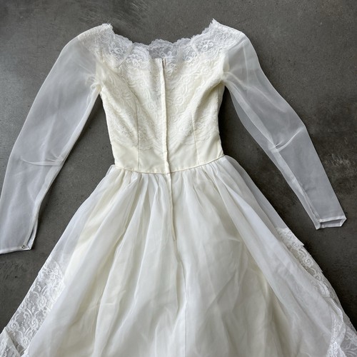 Boho Cream Vintage Lace Victorian Wedding Dress Gown Princess Cottage Sheer - Picture 6 of 12