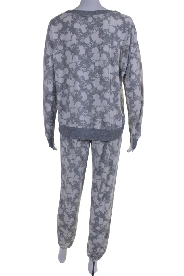 Espléndido conjunto sudadera top + pantalones gris con estampado floral para mujer talla S Foto 4 de 4
