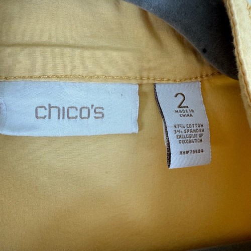 Chico's Pastel Yellow Full Zip Lightweight Mock Neck 3/4 Sleeve Cotton Jacket L - Picture 5 of 6