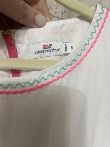Vineyard Vines White Cotton Embroidered Accents Dress Girl’s Size 8 - Picture 3 of 6