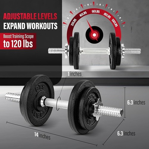Adjustable Dumbbell Set 2 Pack Non-Slip Grip 40LB Cast Iron Weight Plates New - Picture 4 of 7