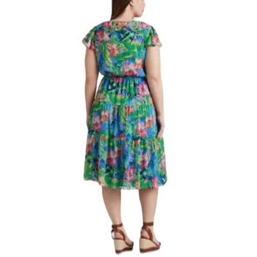 Lauren Ralph Lauren Floral Crinkle Georgette Tiered Dress Vibrant Plus Size 22 - Picture 5 of 9