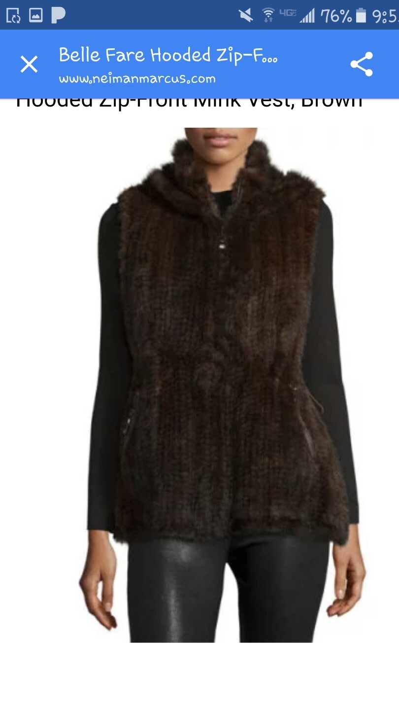Women brown hooded designer mink fur vest size Large NEIMAN MARCUS belle fare Women brown hooded designer mink fur vest size Large NEIMAN MARCUS belle fare