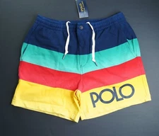 POLO RALPH LAUREN Men's Blue Multi Bold Stripe Colorblock 6" Fleece Shorts NWT
