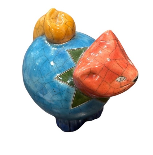 Raku Pottery Cat Figure Color Block Geometric Feline
