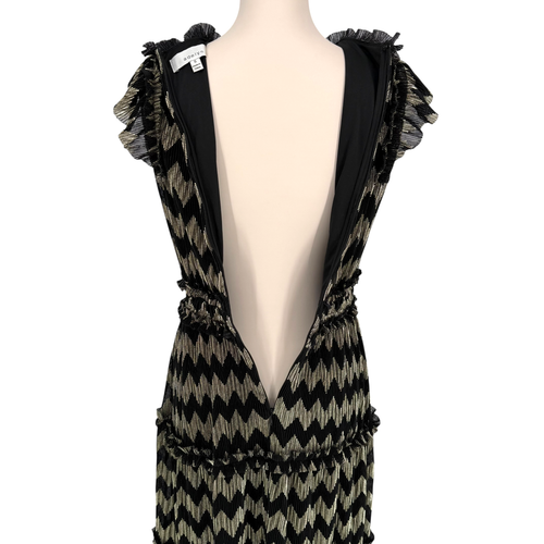 Adelyn Rae Agatha Metallic Pleated Chevron Black Gold Ruffle Dress SMALL Shiny - Picture 16 of 20