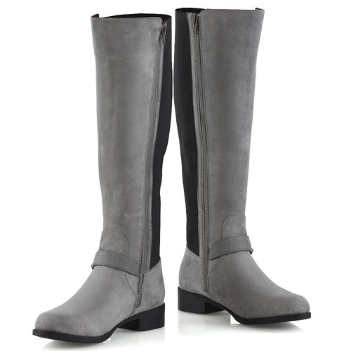 Womens Knee High Flat Low Heel Ladies Zip Buckle Stretch Leg Calf Boots Size 3-8 - Picture 41 of 54