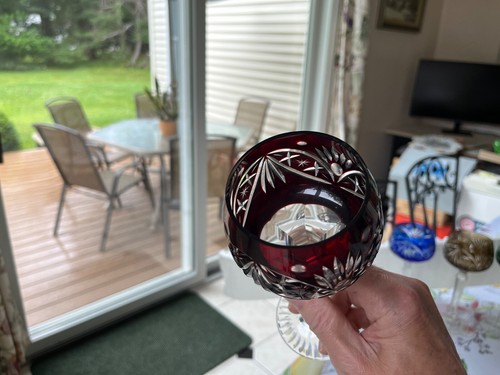 6 cut glass crystal different colored wine goblets handblown 7 3/8 inch nice - Picture 14 of 20