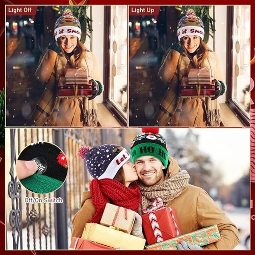 Weihnachtsmützen mit LED Light Up Beanie Let it Snow Pullover Weihnachtsmütze Winter 3 STCK. - Bild 5 von 15