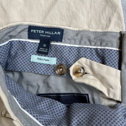 Peter Millar Chino Pants Mens 36x26 Beige Perfect Poplin Golf Slim Straight Silk - Picture 6 of 13