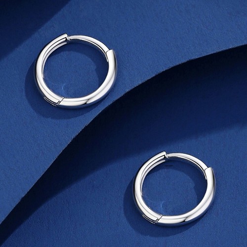 Pure Solid Platinum 950 Hoop Women Lucky Smooth Glossy Circle Earrings 1.4-1.6g - Picture 4 of 11