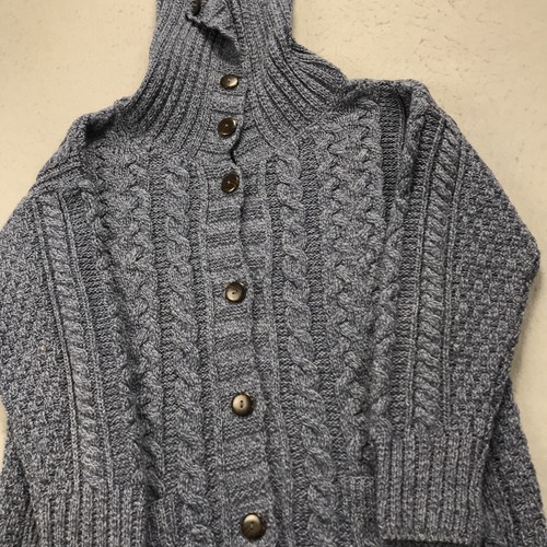 Carraig Donn Sweater Womens Large Blue Irish Knit Cardigan Wool Fisherman Cable - Picture 3 of 10