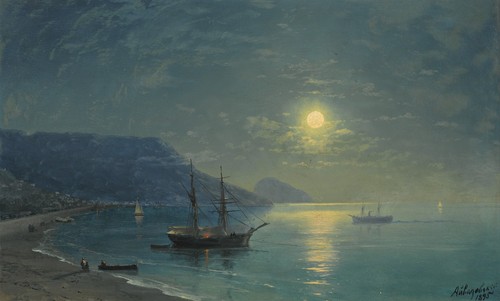 Quadro olio stampato giclée sera in Crimea di Ivan Aivazovsky tela - Foto 1 di 1