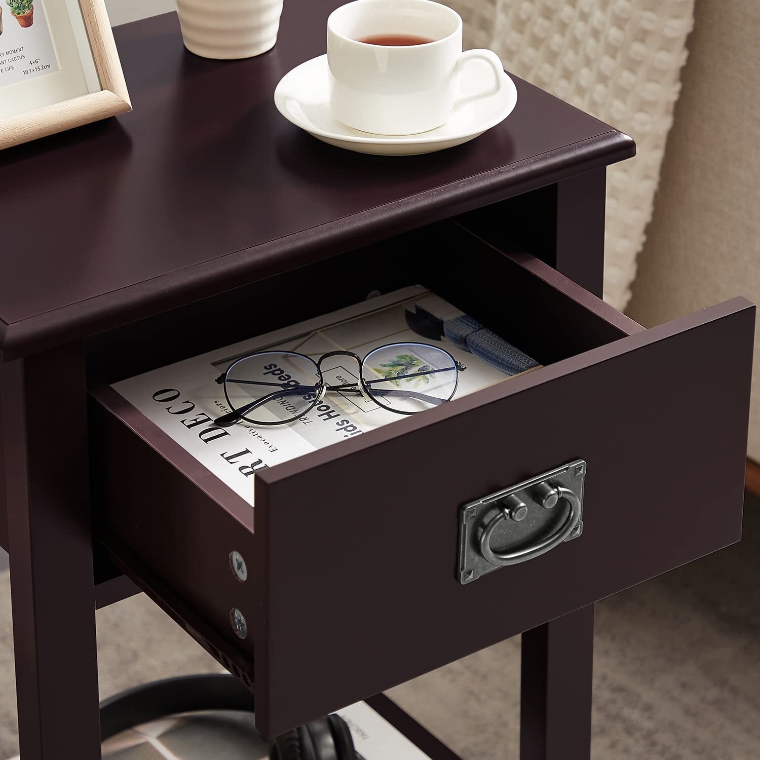 VECELO Nightstands Set of 2 End/Side Tables Living Room Bedroom Bedside, Vintage - Picture 3 of 11