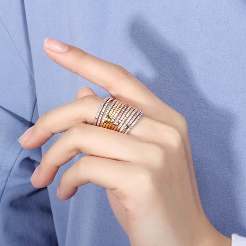 Gold Plated Cubic Zirconia Round Finger Ring Stackable Adjustable Jewelry - Bild 8 von 37