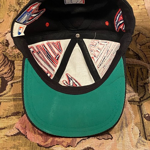 VINTAGE Atlanta Braves Spell Out Snapback Hat Black Red Capman Headwear Korea - Picture 9 of 11
