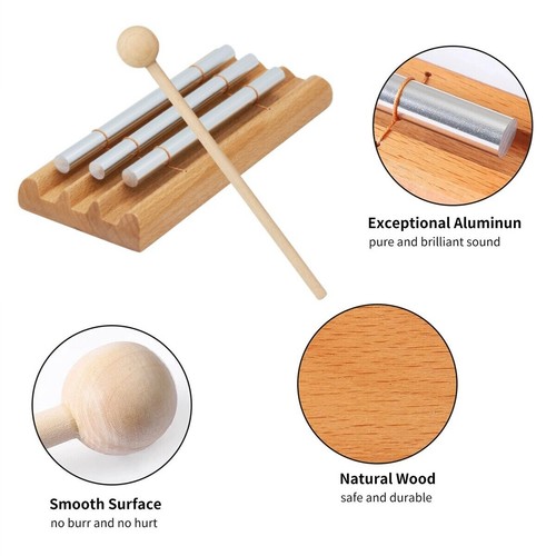 Aluminum + Wood Base Chime Bell With Drumstick lovely For Prayer Meditation Yoga - Picture 8 of 11