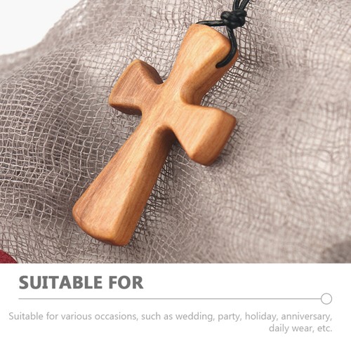 Hand Carved Necklace Wooden Cross Necklace Adjustable Necklace Wood Cross - Picture 12 of 12