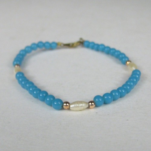 Imitation Pearl Beaded Bracelet Goldtone Jewelry Plastic Delicate Tennis - Picture 5 of 7