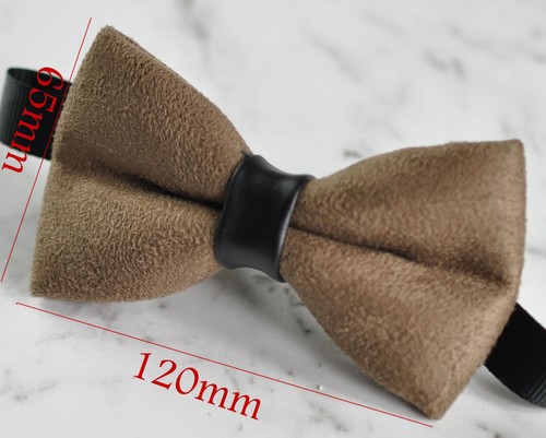 MEN WOMEN Caramel Brown Faux Suede Black  Leather Bow tie Bowtie Wdding Party  - Picture 3 of 4