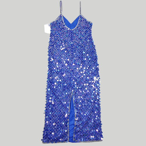 VTG Lawrence Kazar Dress Royal Blue 100% Silk Sequined Evening Formal Gown Heavy - Picture 13 of 13