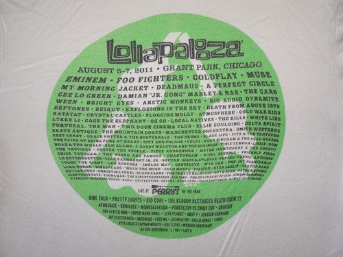Lollapalooza 2011 Foo Fighters Coldplay Muse Five Bamboo T Shirt Small Off White - Picture 11 of 17