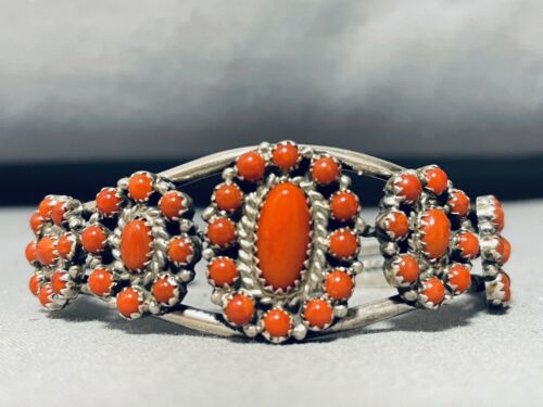 FABULEUX BRACELET VINTAGE ZUNI CORAIL ARGENT STERLING DROPDEAD - Photo 1 sur 6