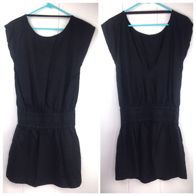 Gestuz S US 4 UK 8 Black 55% Linen Keyhole Open Back Lagenlook Goth Romper Dress