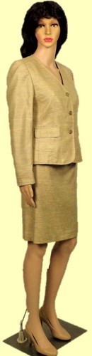 KASPER size 8P gold linen-look 2-piece suit jacket/skirt 100% polyester DC only - Picture 2 of 11