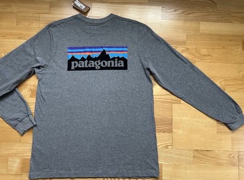 PATAGONIA Mens P-6 Logo Long Sleeve Responsibili-Tee T-shirt-Gravel Heather- MED - 第 3/14 張圖片