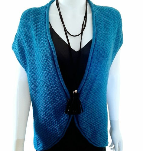 Vintage CLASSIQUES ENTIER Textured Knit Merino Wool Sweater Vest Sz M BLUE - Picture 2 of 8