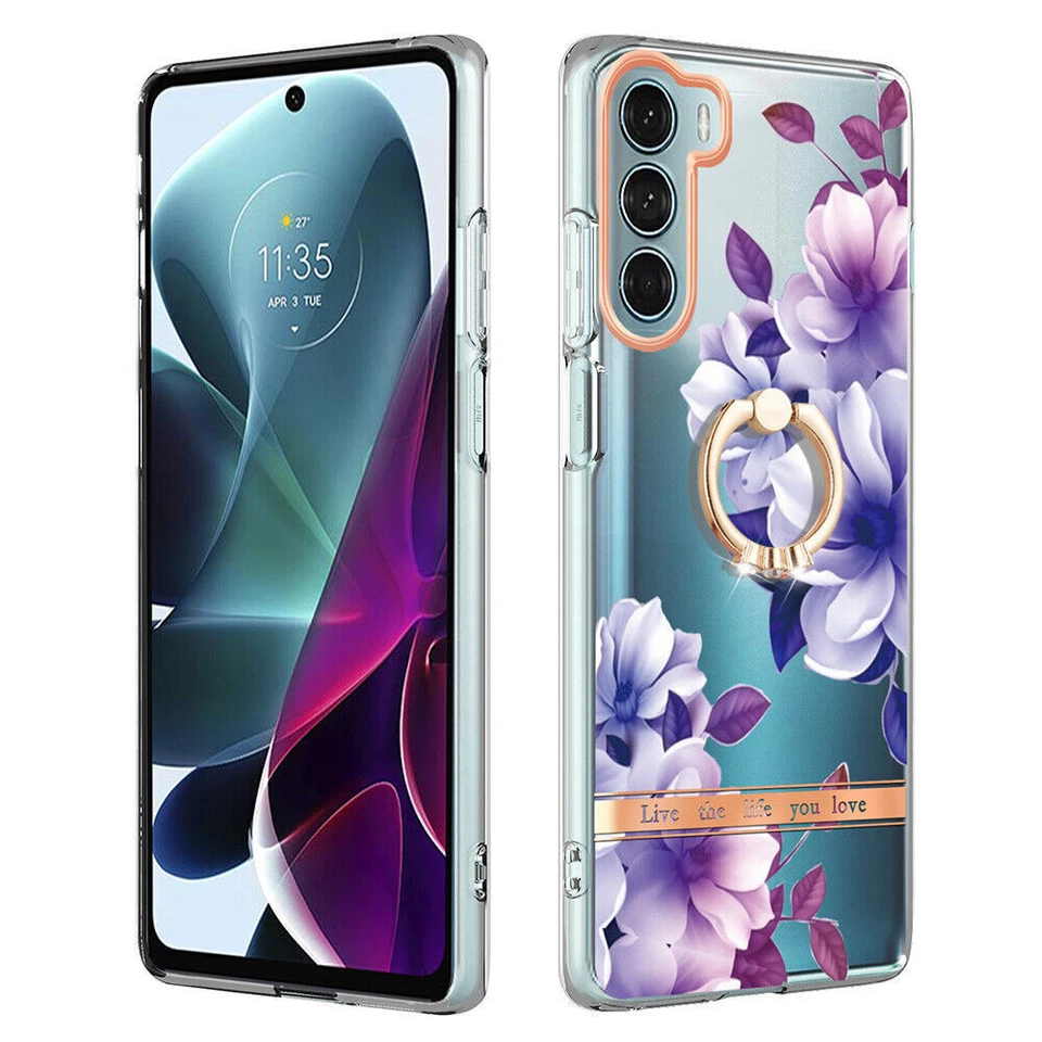 Flower Clear Ring Phone Case For Motorola G200 G10 G60 G Stylus E7 Power E20 G50 - Image 3 of 4