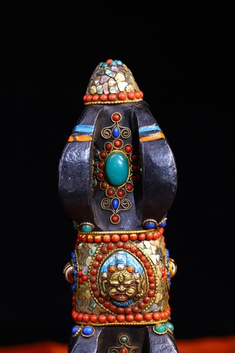 Antiguo Templo Budista Tíbet Meteorito Hierro TianTie Dorje Phurpa Vajra FaQi Estatua - Imagen 11 de 14