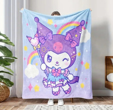 NEW Sanrio Hello Kitty KUROMI Rainbow Wand Stars SILK TOUCH THROW BLANKET 40x60