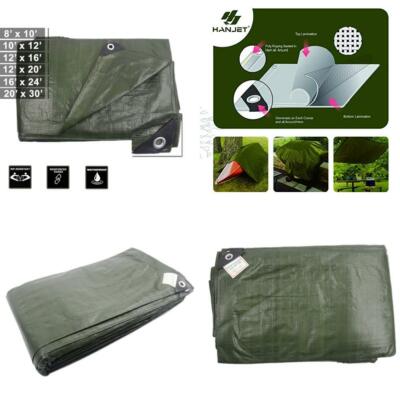 Hanjet Tarp Heavy Duty Waterproof Camping Car Pool Shade 9-mil Thick Poly Tarp Army Green Hanjet Tarp Heavy Duty Waterproof Camping Car Pool Shade 9-mil Thick Poly Tarp Army Green