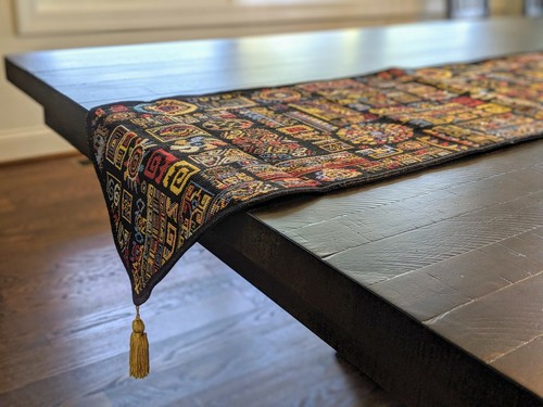 DaDa Bedding Ethnic Ornament Geometric Shapes Black Tapestry Dining Table Runner - Picture 4 of 7