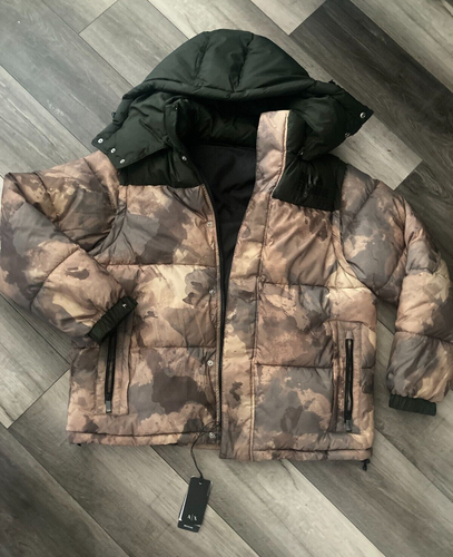Armani Exchange A|X Men's Camo Puffer Jacket Vest Detach Hoodie & Sleeves 2 in 1 - Picture 1 of 17