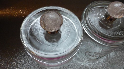 ❤️ 3 X Nostalgie Bonboniere Glas Deckel Weck Gerix 1 L Vorrat rosa KNOPF - Bild 2 von 6