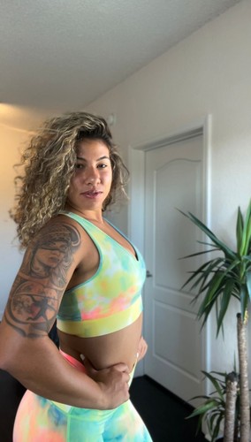 Woman's Neon Green & Blue Tie Dye Athletic Top & Biker Set Small $22.00 - Picture 5 of 11