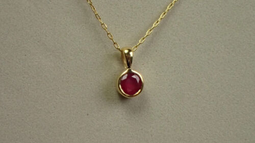 Round 1CT Natural Red Ruby Bezel Set Solitaire Layering Necklace 14K Yellow Gold - Picture 2 of 13