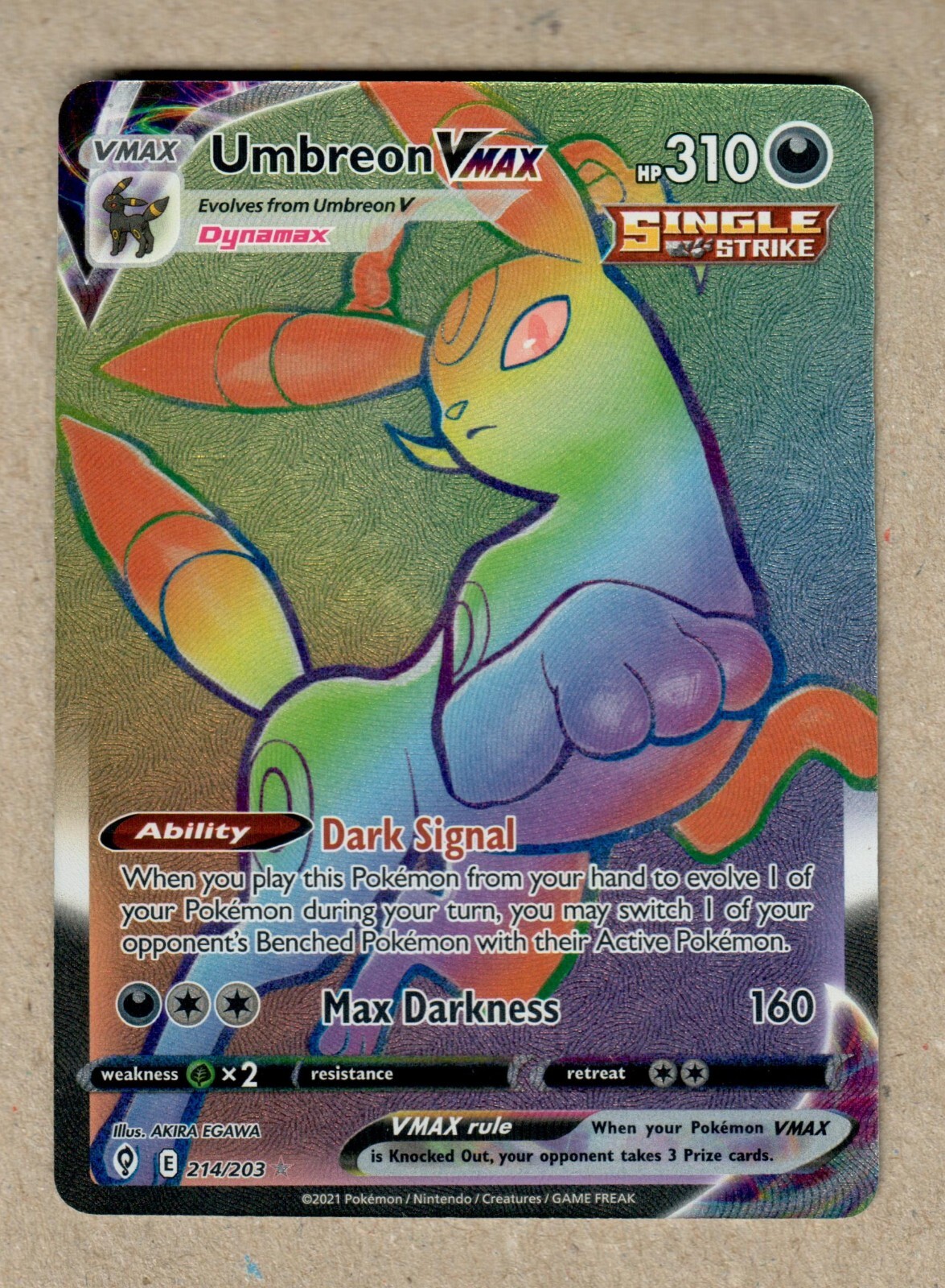 Pokemon TCG Umbreon VMax 214/203 Evolving Skies Rainbow Secret Rare NM to LP