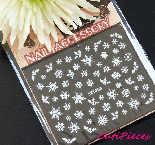 Calcomanía ""Copo de Nieve"" blanco mate ""copo de nieve"" brillo de Navidad arte en uñas para manicura artesanal - Imagen 7 de 10