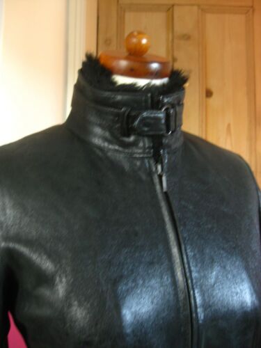 CHAQUETA DE CUERO M&S biker bomber abrigo cuello piel desgastado suave negro 8 reales - Imagen 9 de 9